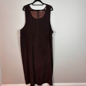 VTG Jenna Lane Womens Brown Jumper Overall Dress sz 2X Faux Suede 90's boho